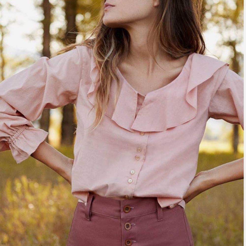 Christy Dawn Pink Ruffle Blouse